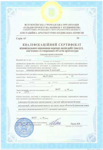 Сертификат БТИ Киев Сертификат БТИ Киев